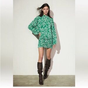 Green Floral ballon Sleeve Zara Dress